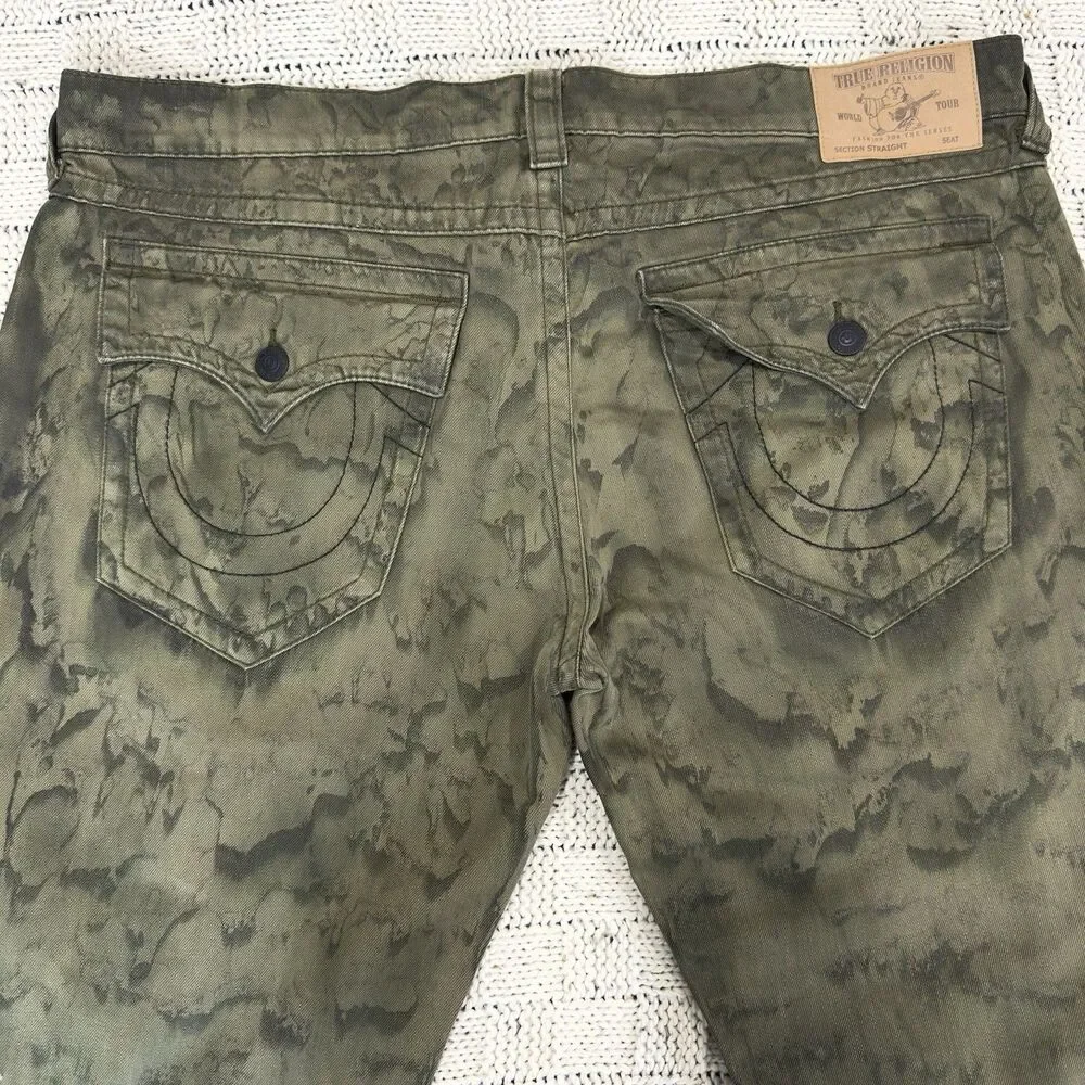 True Religion Section Straight Jeans Men’s 42 Olive Camo Tie Dye Wash
